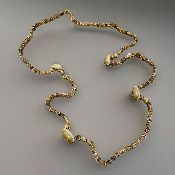 Small Conch Natural Seashell 32in Long Necklace Shells Coastal Jewelry Vtg - Picture 1 of 9